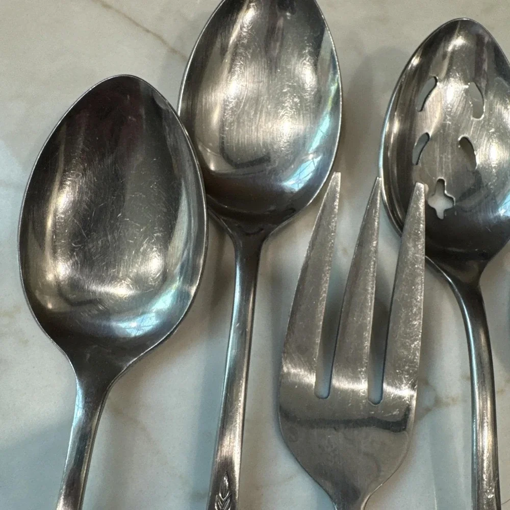 Vtg Oxford Hall Queens Tapestry ROSES Stainless Serving Slotted Spoon Fork